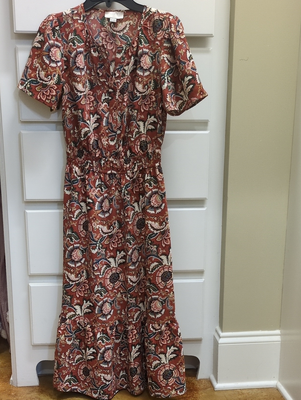 Bohemian Floral Rust Midi i Dress - LOFT XXSP